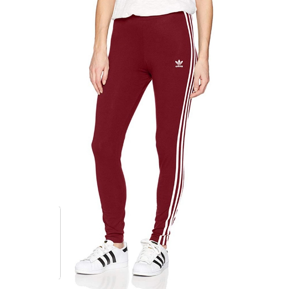 Red adidas tri stripe leggings